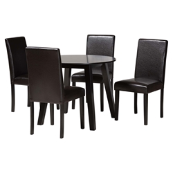 Baxton Studio Emine Modern Dark Brown Faux Leather and Espresso Brown Finished Wood 5-Piece Dining Set